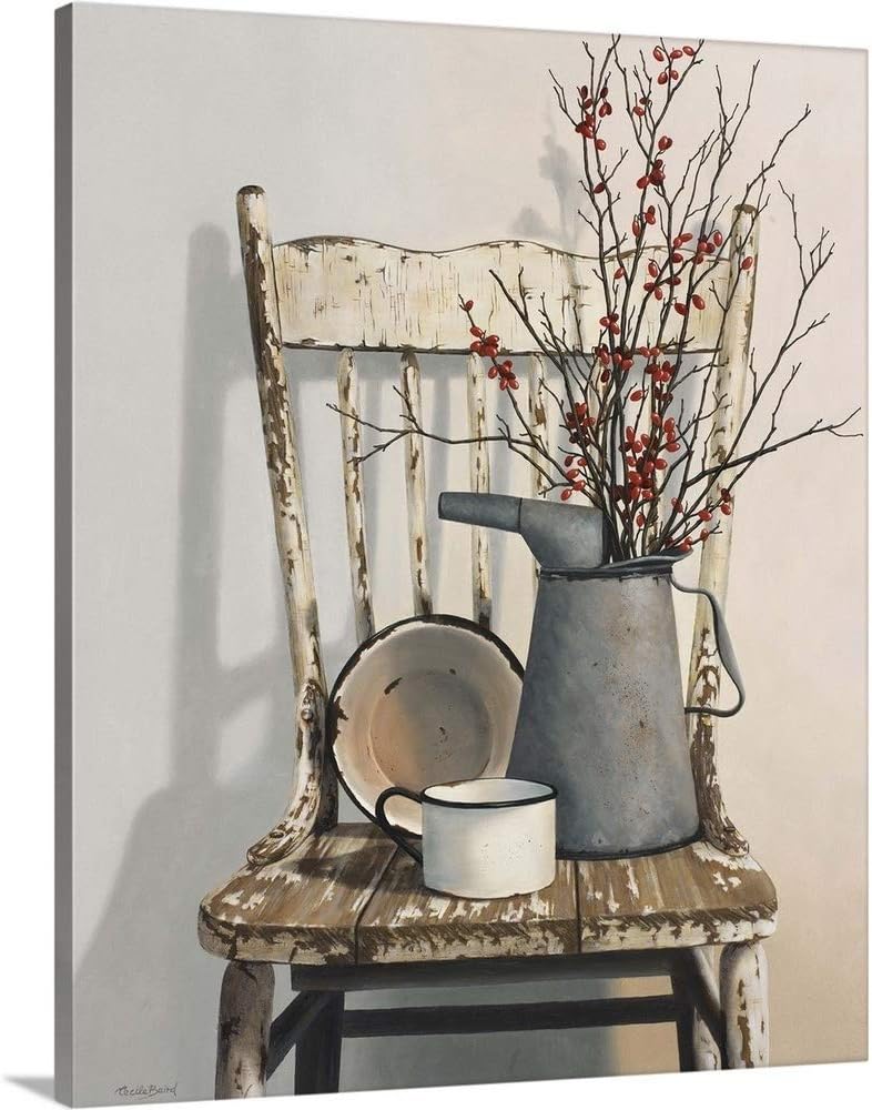 CANVAS ON DEMAND Watering Can On Chair Canvas Wall Art Print by Cecile Baird, Contemporary, Traditional, Home Decor, Artwork,11" x14in