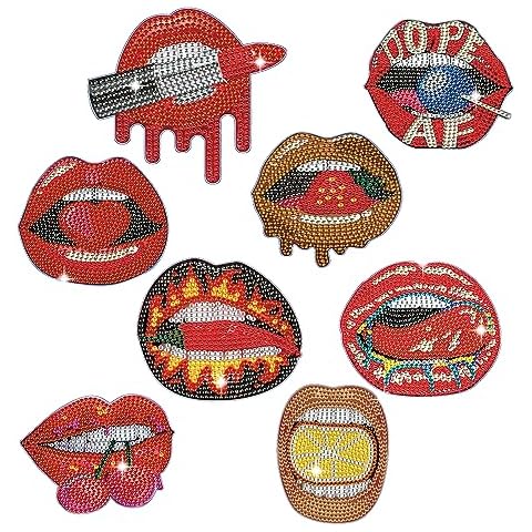 LazyFold Diamond Painting Coasters,Red Lips Diamond Art Coasters with Holder Art Craft Supplies Gift for Beginners（8 Pcs） Cover