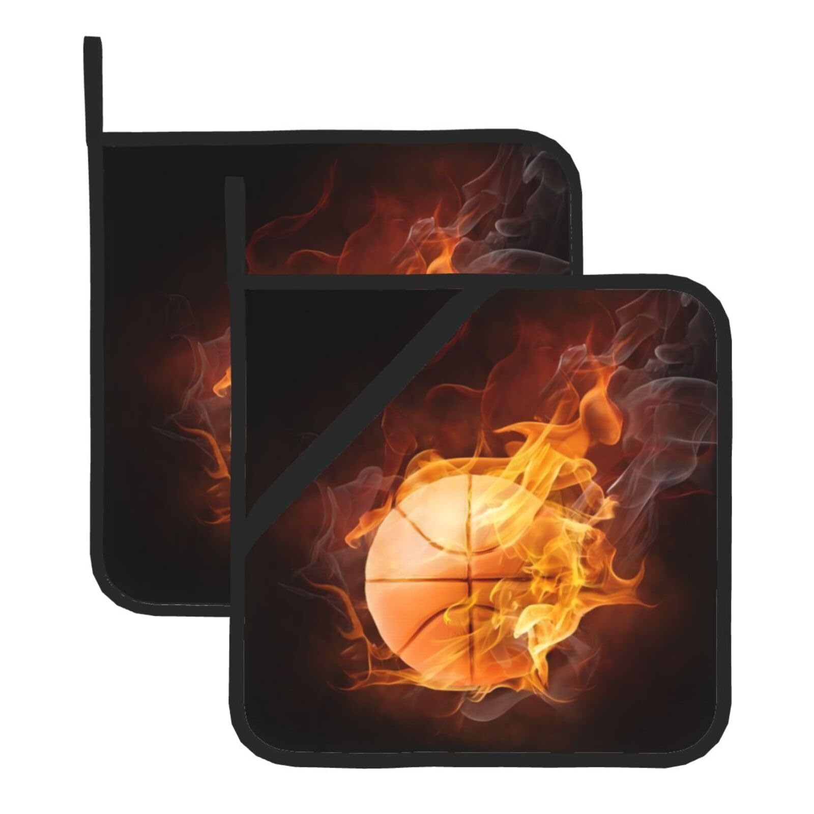 YYHWHJDE Basketball Prints Square Hot Pads for Kitchen Counter - Waterproof Pot Holders, Durable Oven Mitt Layers with Hanging Loop, Heat Resistant Trivets (2-Pack)