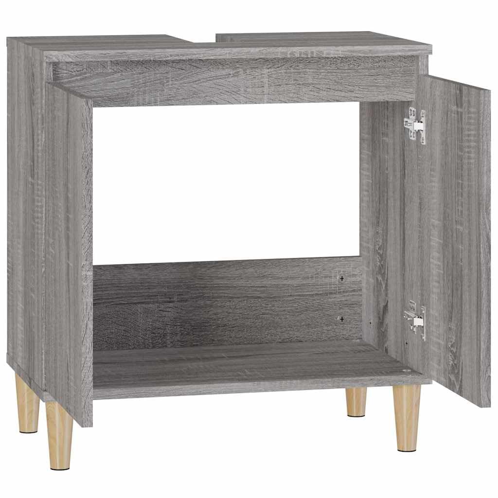 Mobile sottolavabo grigio Sonoma in legno 58 x 33 x 60 cm, mobile da bagno con vano portaoggetti, ante e ripiano, salvaspazio per WC e lavanderia