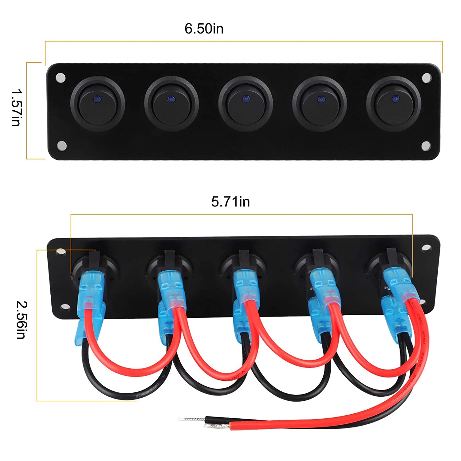 Amazon.com: Linkstyle 5 Gang 3 Pin Rocker Switch Panel, Waterproof On-Off  Toggle Switch with Pre-Wired 12V DC Round 20A 3 Pin Gang Switch SPST Switch  Control for Car Vehicle Trailer Truck SUV