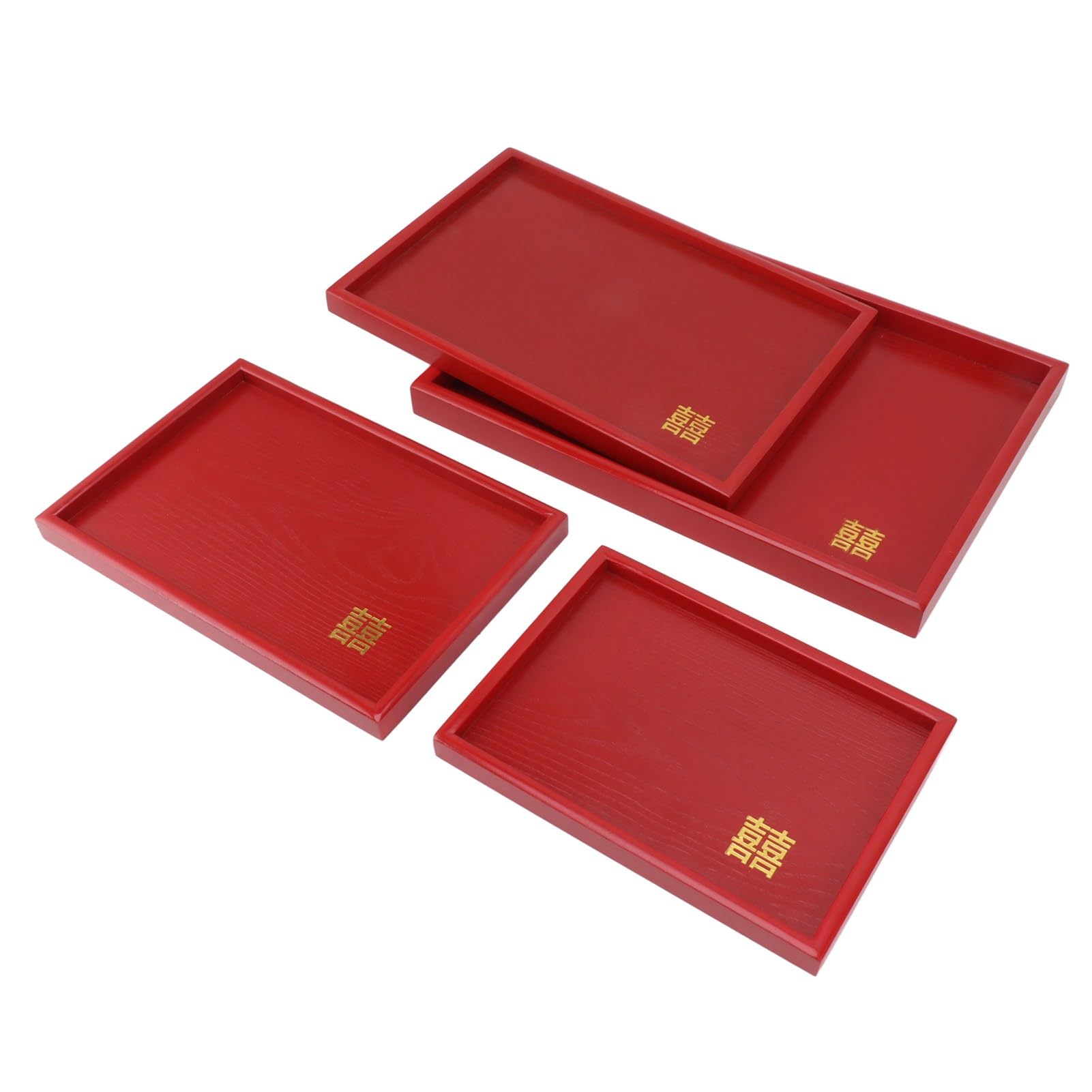 Bandeja de Servicio de Madera roja de Estilo Chino, Bandeja para té y Aperitivos de Boda, Bandeja Artesanal para Dulces de Fruta de Fraxinus mandshurica con Bordes elevados para (Cuadrada)