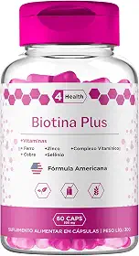 Biotina Plus + Vitaminas 60 Cápsulas, Tecnologia Importada EUA, Cabelo, Pele e Unha - 4 Health