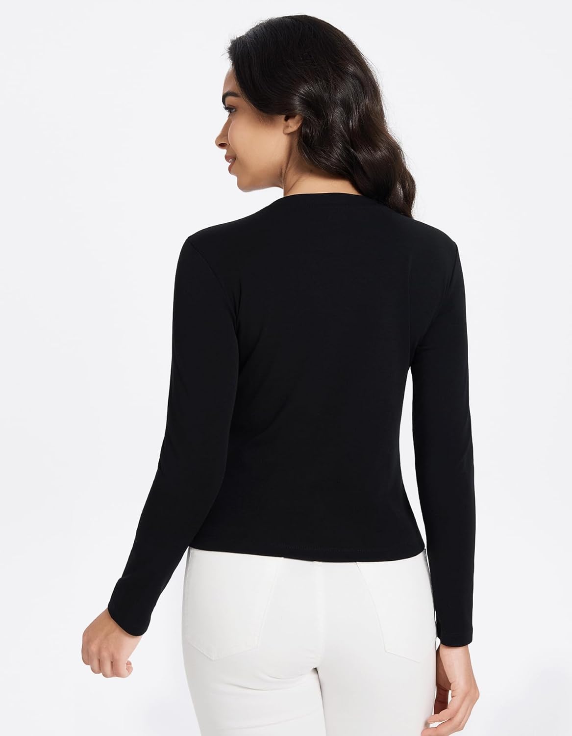 Long Sleeve Cotton Shirts for Women Solid Color Casual Bodysuit Basic Crewneck Tee 2025 Fall Slim Fit Going Out Tops - Image 4