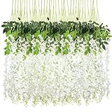 CEWOR 36 Pack Wisteria Hanging Flowers, 3.7 Feet Wisteria Flower Garland Fake Artificial Flower Vines for Wedding Arch Party Home Greenery Wall Decor (White)