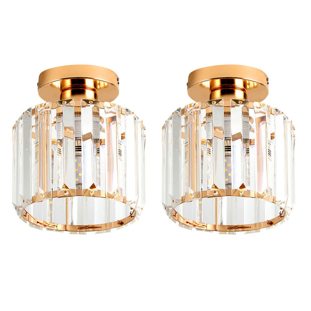 HXYSXHJUO 2 Pcs Ceiling Lights Crystal Pendant Lamp Modern Semi Flush Mount Lighting Fixture, Hallway Aisle Corridor Mini Chandelier E27 Socket Star of Light