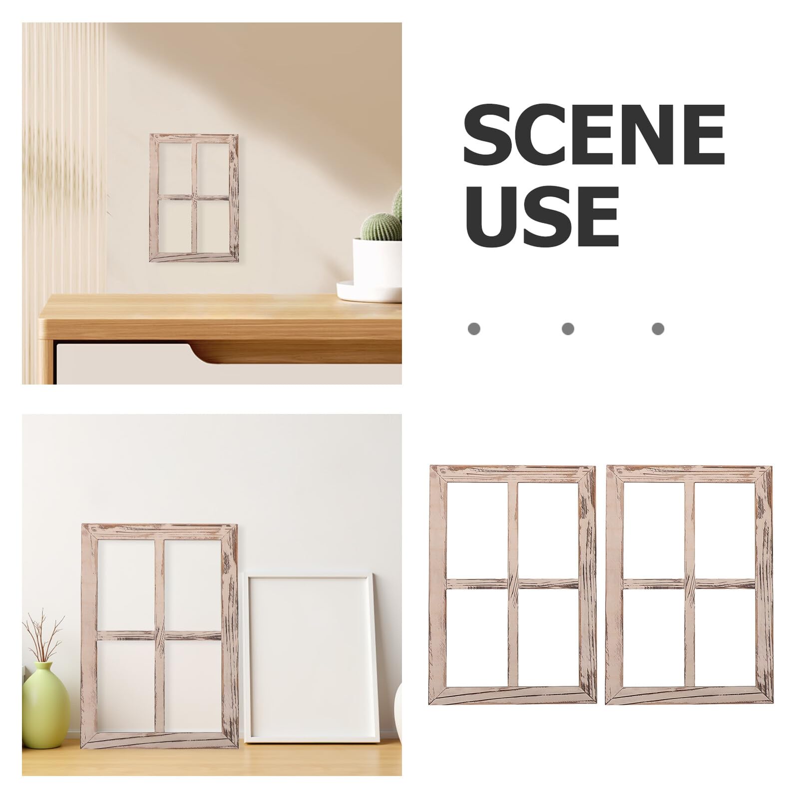 Rustikaler Holz Fensterrahmen 2 Stück im Landhausstil Dekorativer Wandrahmen Imitat für Wohnzimmer Schlafzimmer und Badezimmer Vintage Fensterdeko