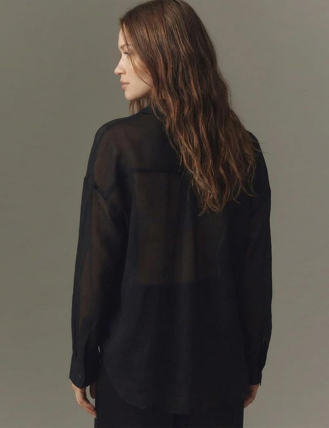 Wyeysyt Womens Shiny Sheer Blouse Top Sexy Mesh Shirt See Through Long Sleeve Shirts Button Down Collared Tops - Image 6