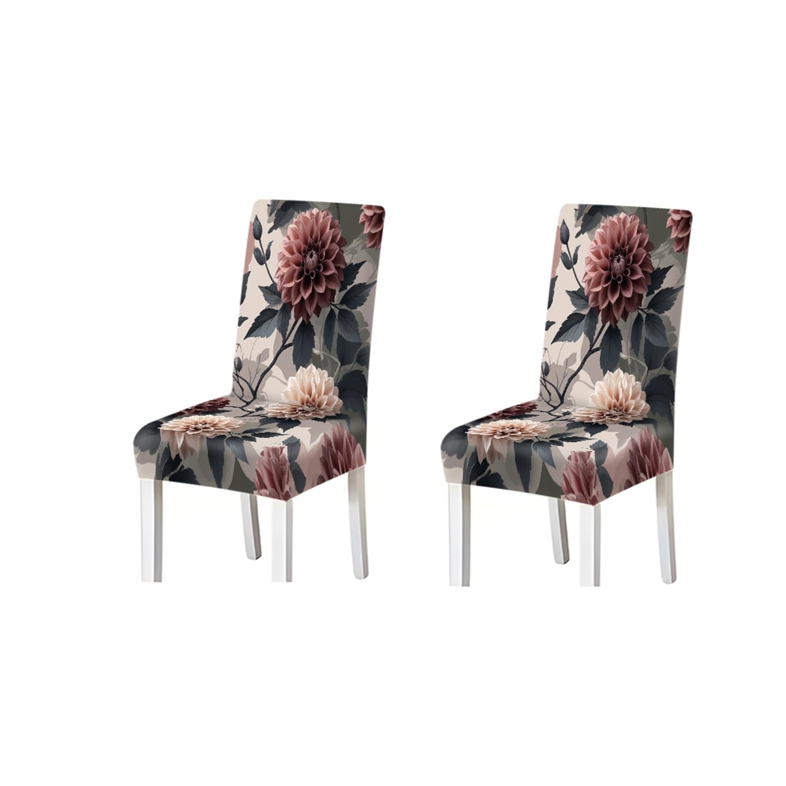 BOSUYBN Moody Taupe Pink Dahlia Floral Print Dining Chair Covers, Stretch Slipcovers For Home Kitchen Dining Room Party, 2/4/6PCS Furniture Protectors for Home Dining Room(2PCS Chair cover)