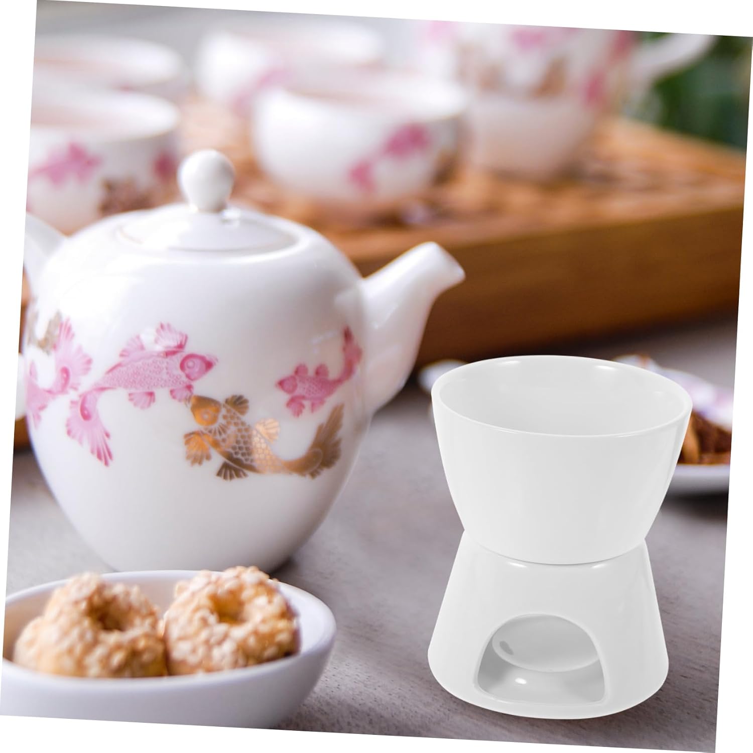 1set Ceramic Cheese Melting Pot and Chocolate Fondue Heater for Home Bakery and Parties Includes Forks and Candle for Safe Heating