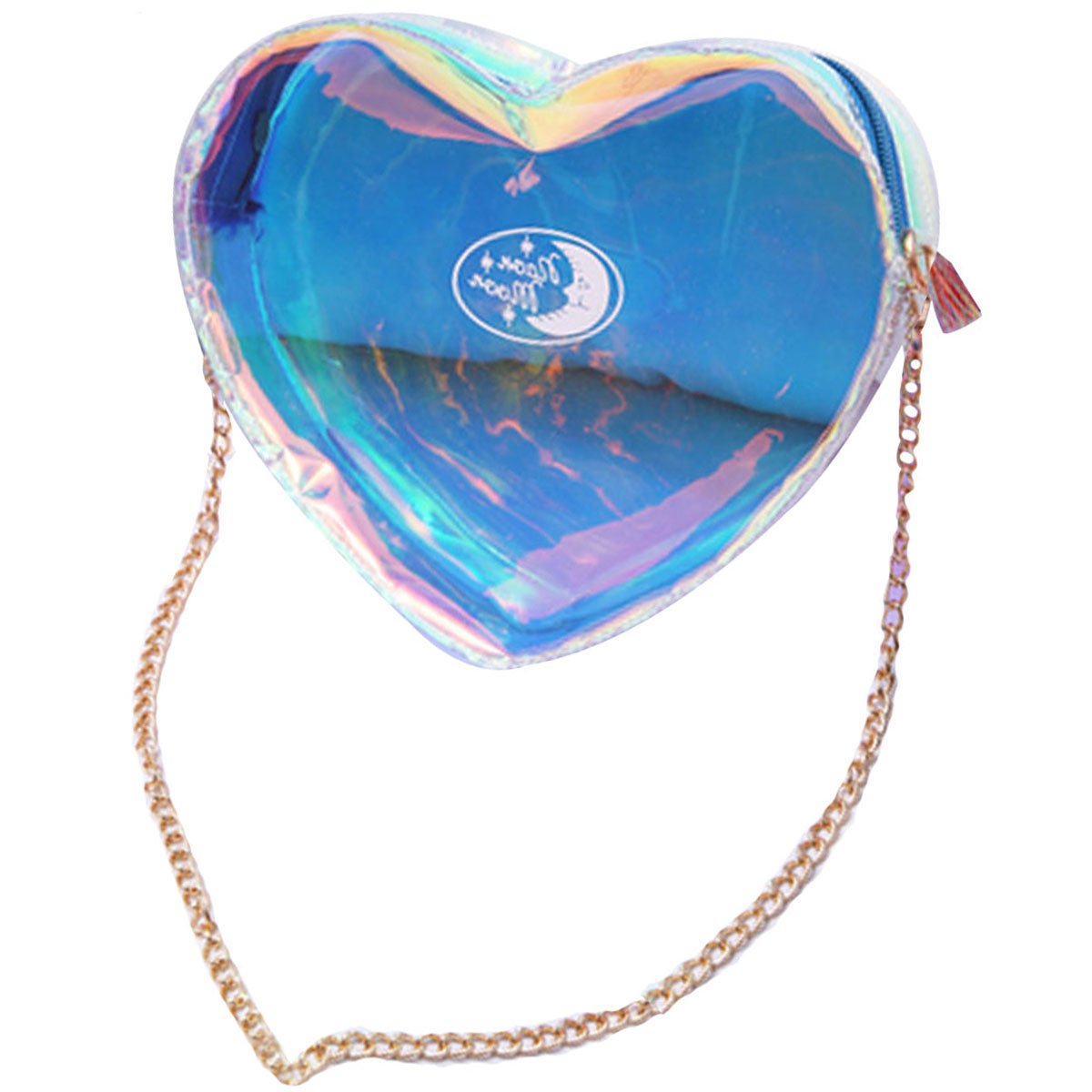 Buddy Clear Holographic Shining Shoulder Bag Lovely Heart-Shaped Chain Purse Cross Body Tote Blue