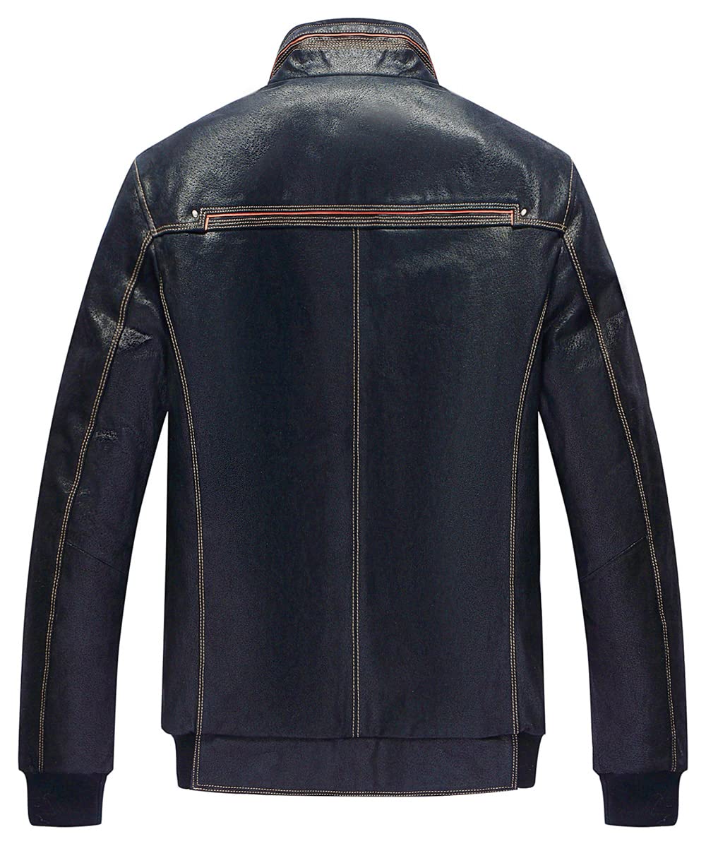 FLAVOR Chaqueta de Cuero Genuino para Hombre con Cuello Alto