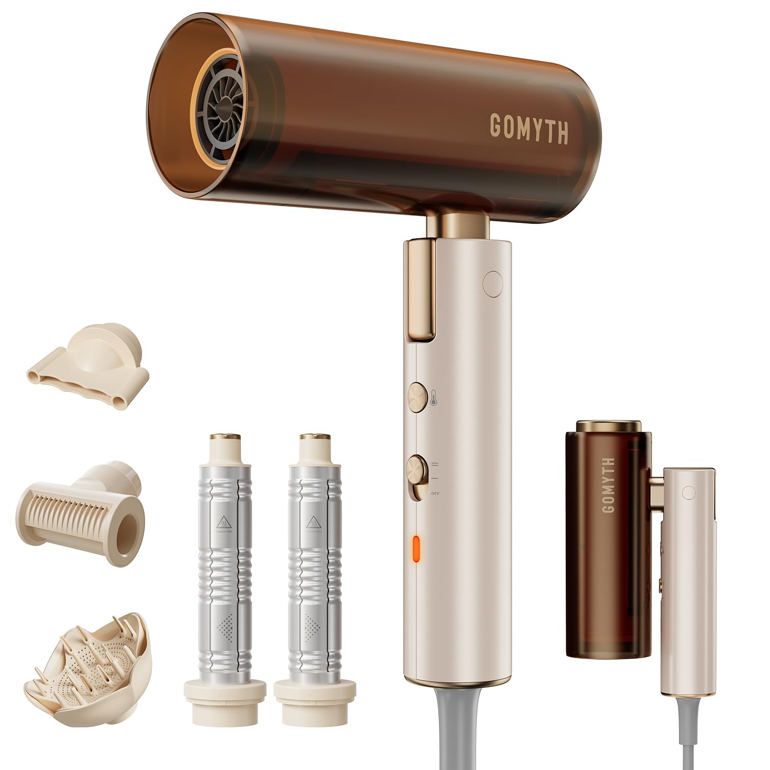 Photo 1 of Dual Voltage Hair Dryer for Travel, GOMYTH 5 in 1 Air Styler with High-Speed Blow Dryer, 100V-240V for Worldwide Use, Compact, Plasma Scalp Protection, No Heat Damage, Includes Travel Bag