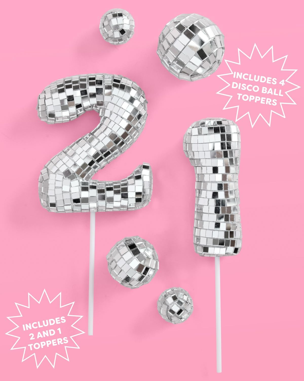 xo, Fetti 21 Birthday Disco Cake Topper - 6 pcs | Groovy Bday Party, Finally Legal Supplies, Cute Boogie Decorations, 21st Dancing Queen