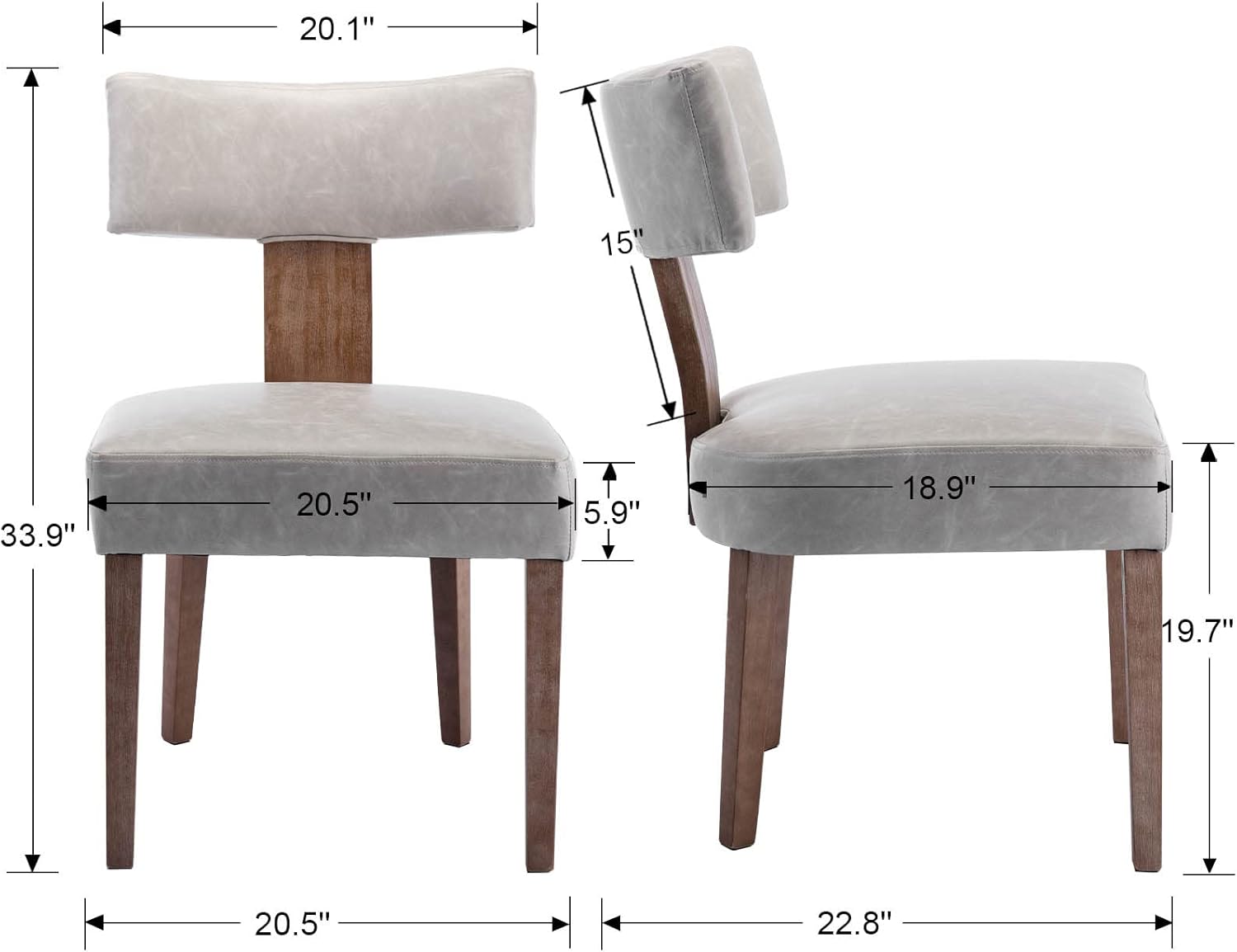 Gray Faux Leather Upholstered Dining Chairs with Wood Legs, Set of 2