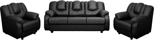 FUNTERIOR 5 Seater Leatherette Black Sofa