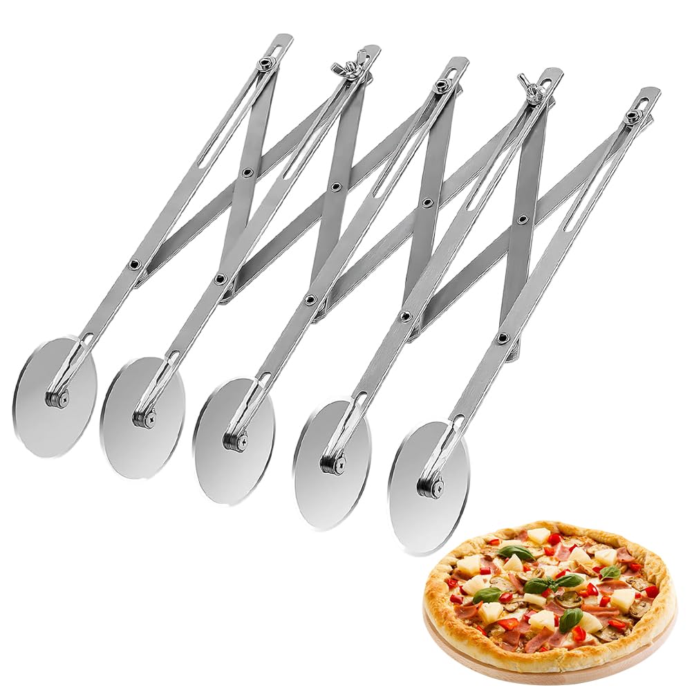 5 Räder Edelstahl Teigschneider, Teigschneider Edelstahl, Justierbarer Teigteiler Mit Mehrrund, Verstellbarer Teigteiler Mit Scharfen Klingen Für Pizza, Brot & Kuchenbacken, Spülmaschinengeeignet