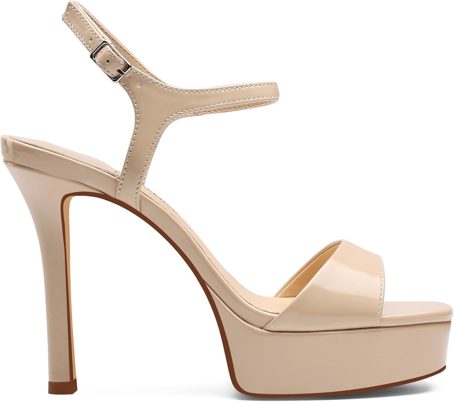 Square Open Toe Stiletto Heeled Sandals for Women | Glossy Patent Leather, 4.5 Inch Stiletto, Platform, Slingback, Adjustable Ankle Strap, Dress Shoes For Wedding Party image 5