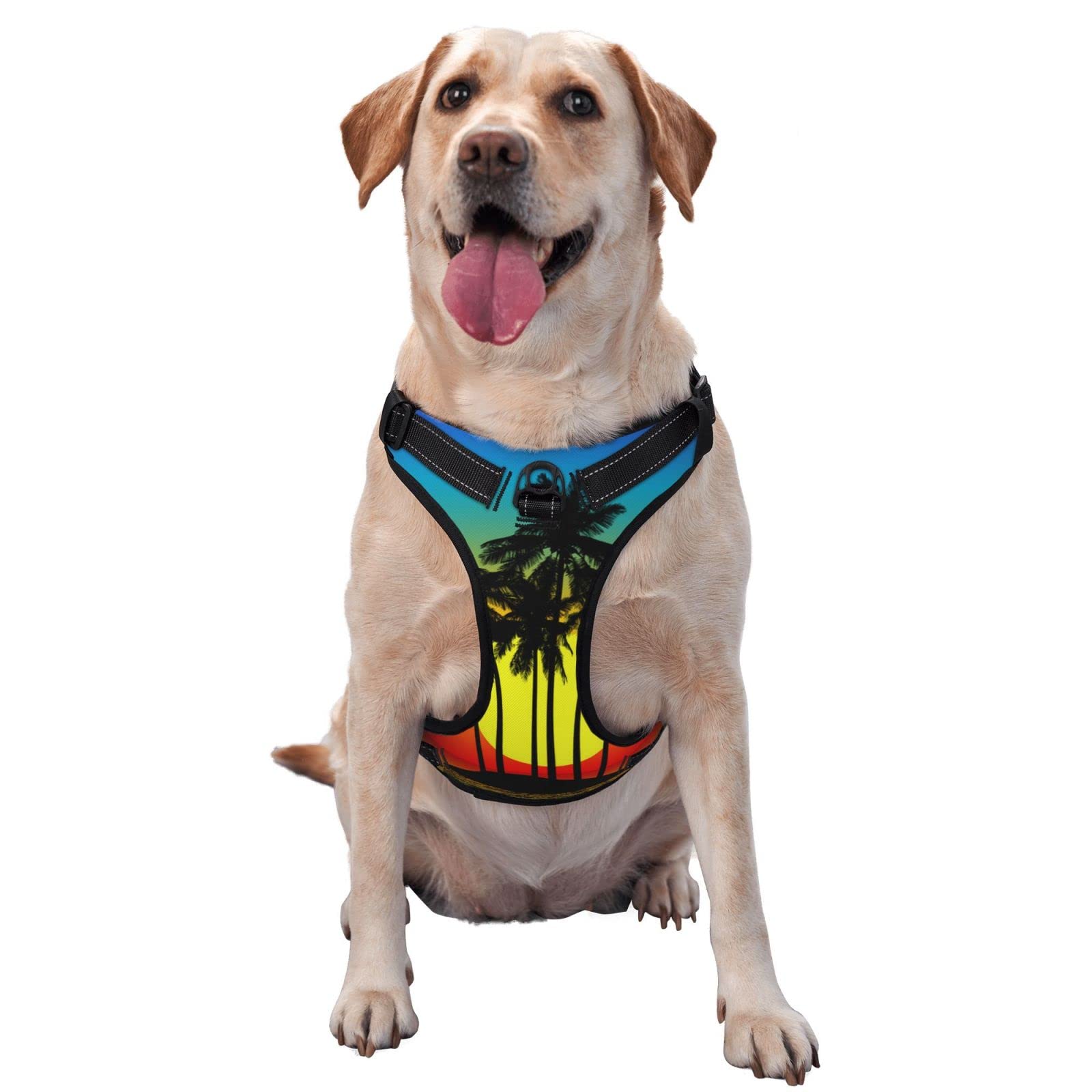 Harnais anti-traction pour chien imprimé île tropicale idéal pour les promenades d'été