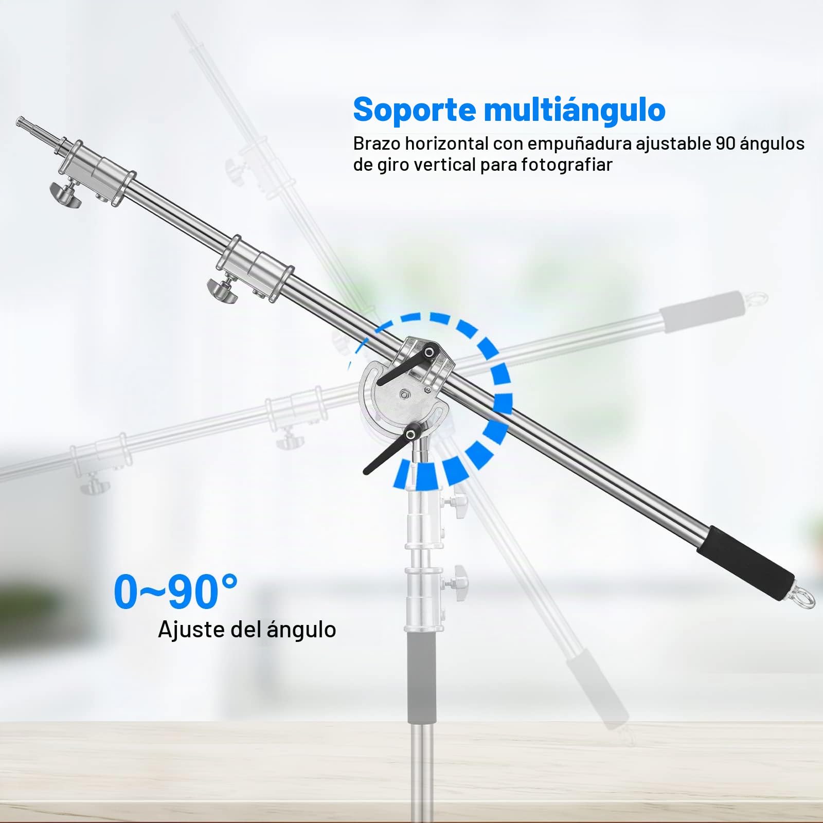 Soonpho Brazo Transversal de Acero Inoxidable Pesado para C Stand,Brazo de extensión 3.6ft a 8.2ft Boom Stand Arm,Conector Universal con Sacos de Arena para Estudio de luz única softbox reflectores