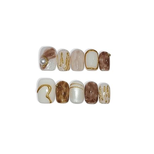 TENPAL Handmade Baroque Style Press On Nails With Tools,Light Brown