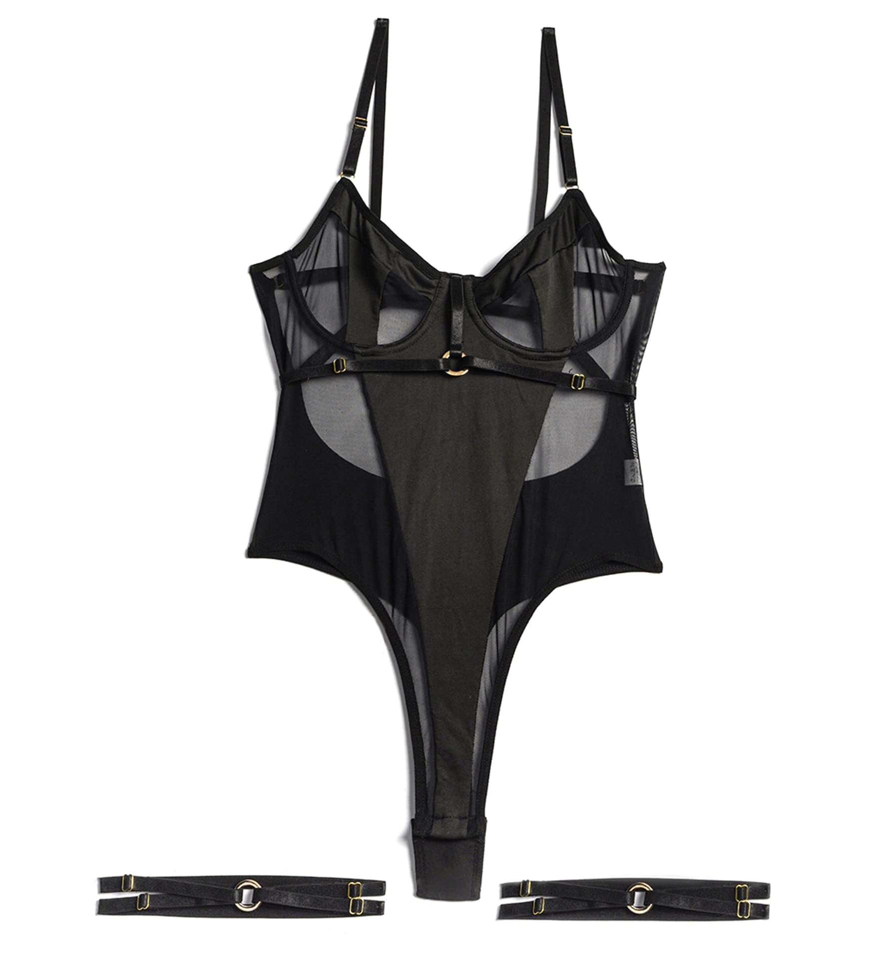 Aranmei Bodysuit per Donna con Ferretto Top Cexy con Bottone Automatico sul Cavallo Cinturini Per le Gambe e Perizoma Set di Lingerie