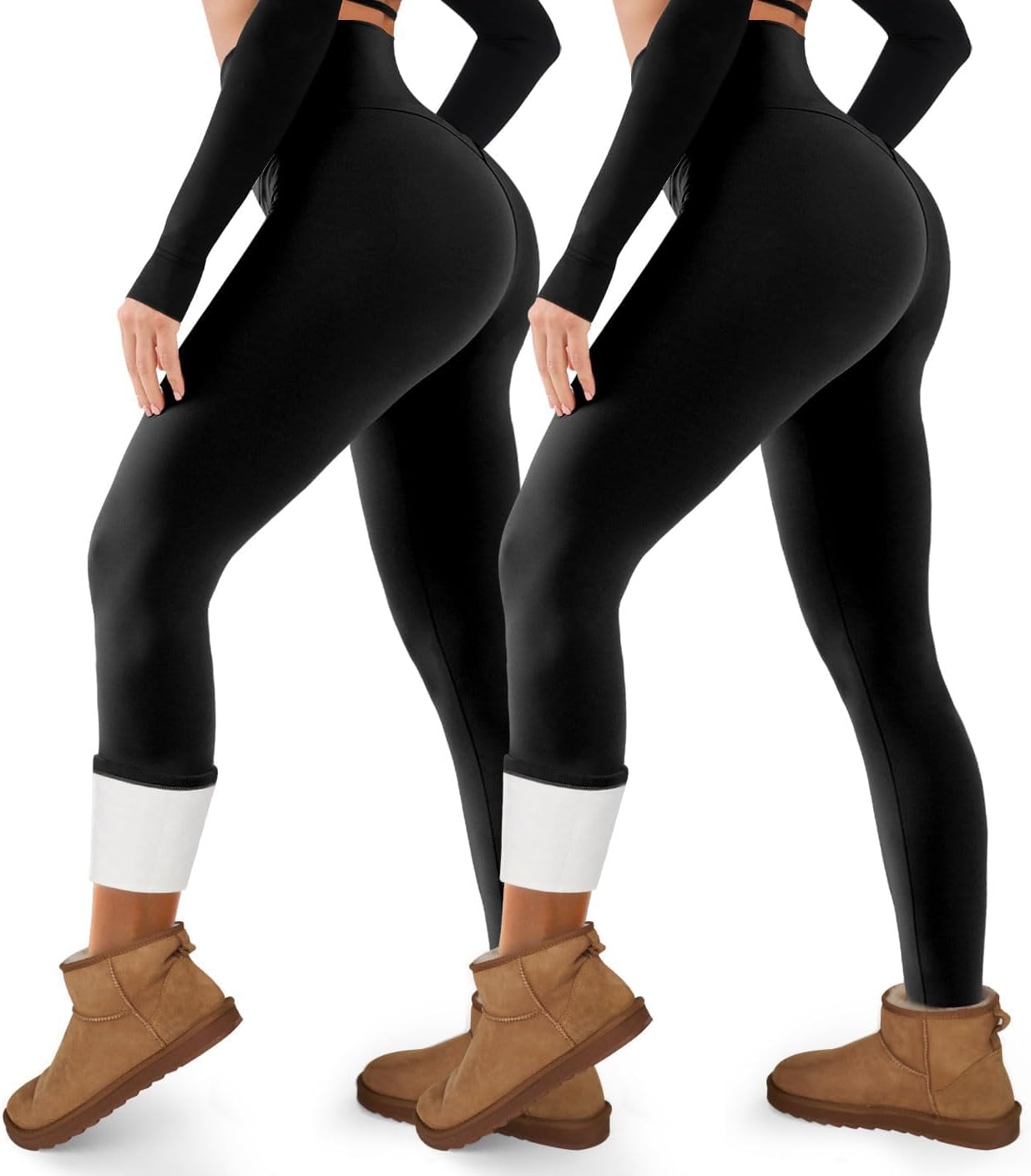2 Pack Fleece Lined Leggings Women Tummy Control High Waisted Workout Winter Warm Soft Yoga Pants