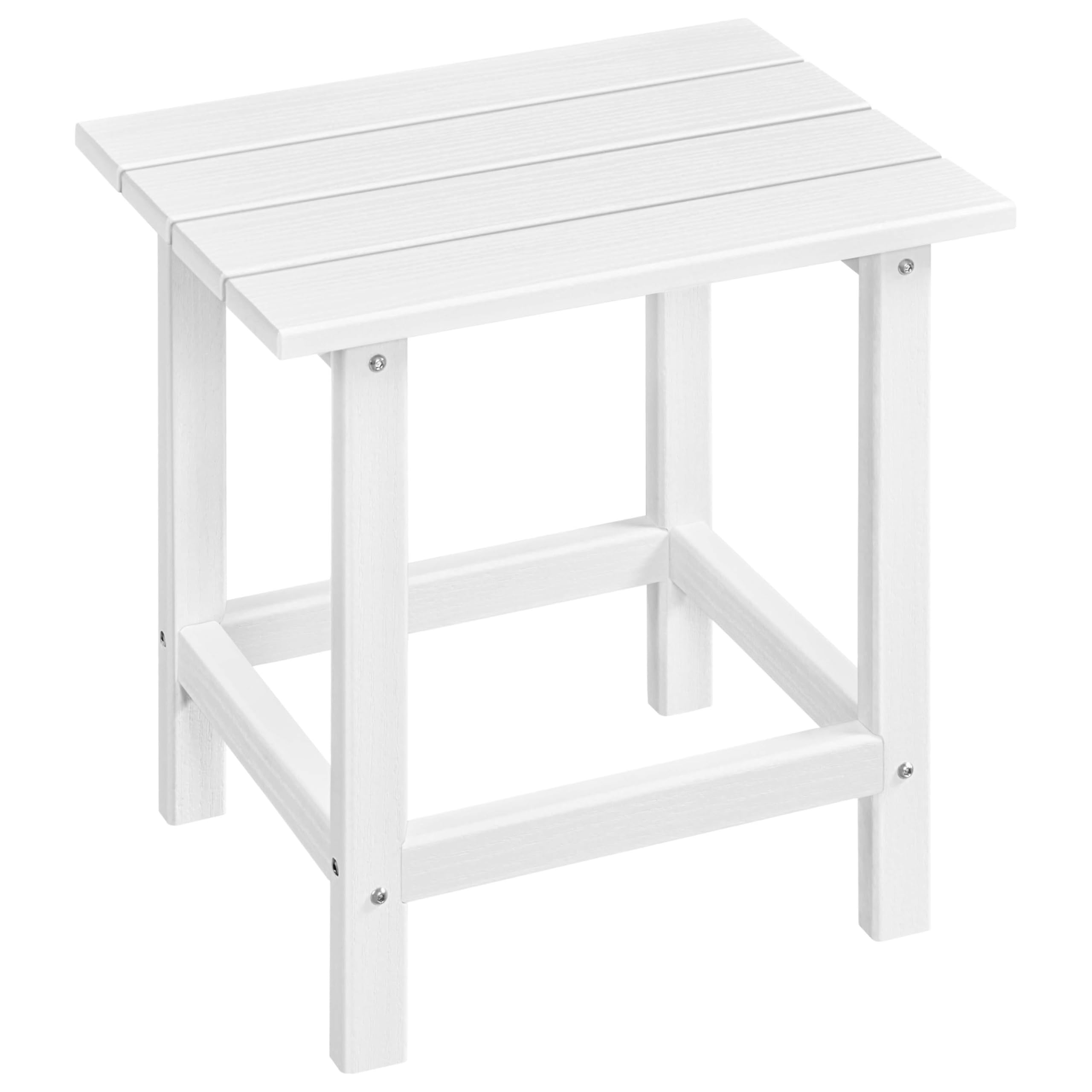 Bijzettafel voor buiten, koffietafel met lattenbodem, weerbestendig, tuintafel voor strand, patio, zwembad, wit (1