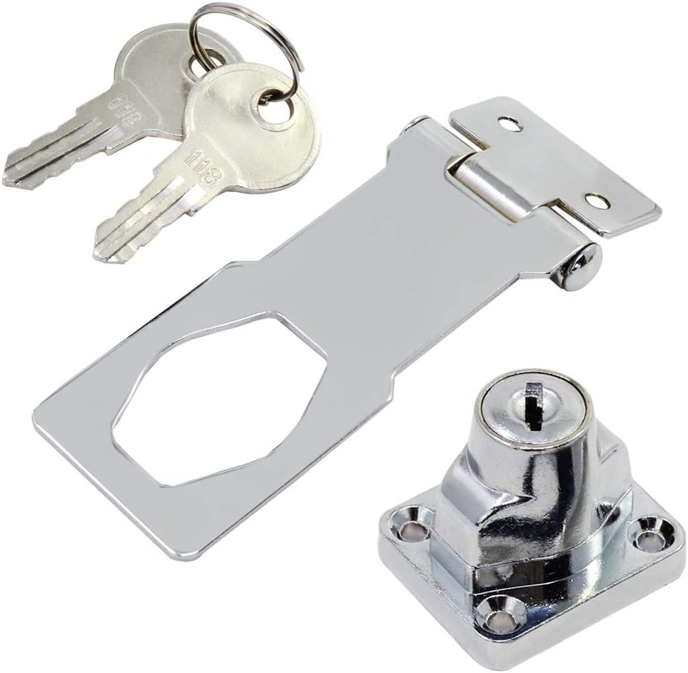 Twist Knob Keyed Locking Hasp For Small Doors, Cabinets And More, Steel, Lock In Chrome Plated, Metallics