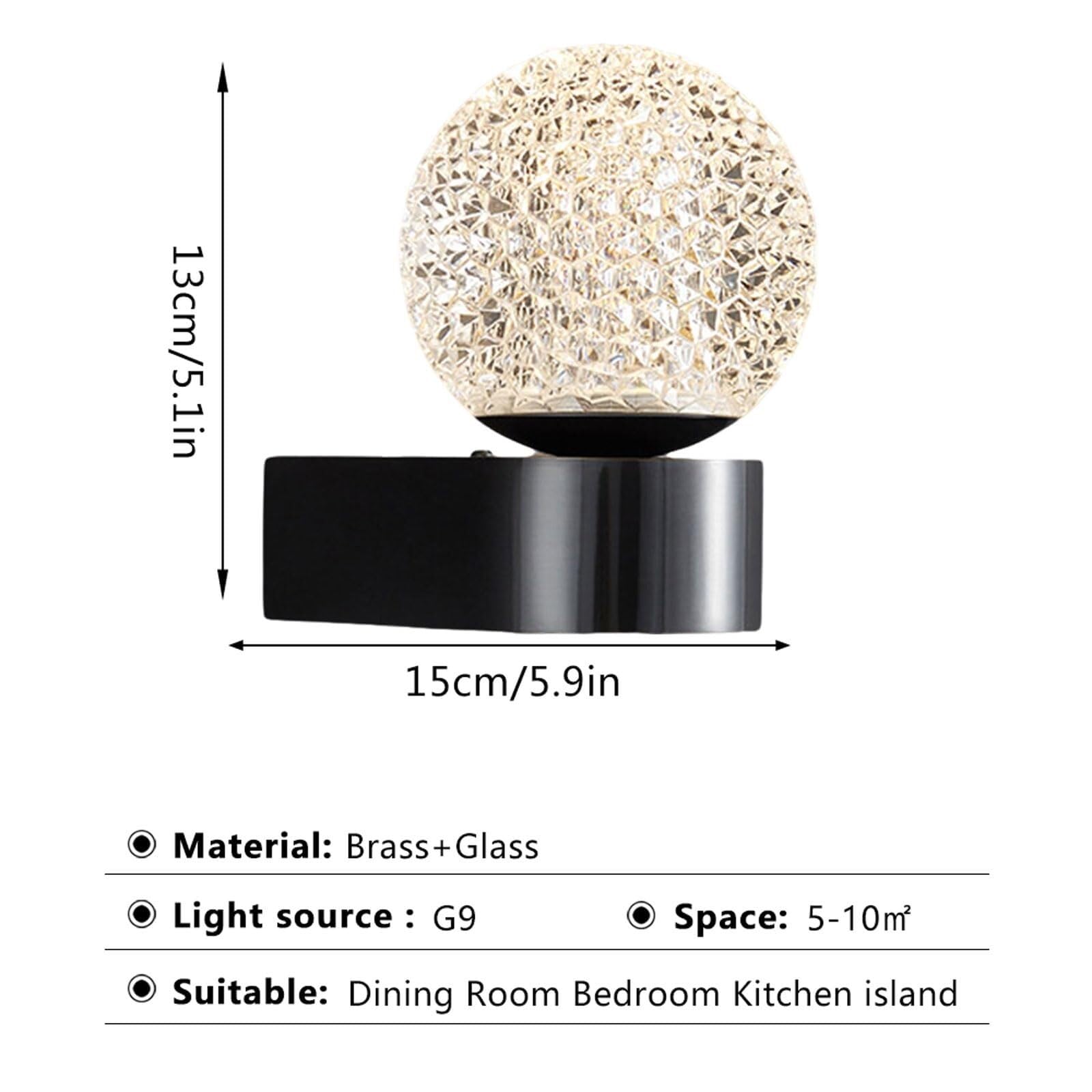 Applique da Parete per Interni in Ottone Oro/Nero Bianco Paralume Sferico in Vetro Lampada da Parete G9 per Soggiorno