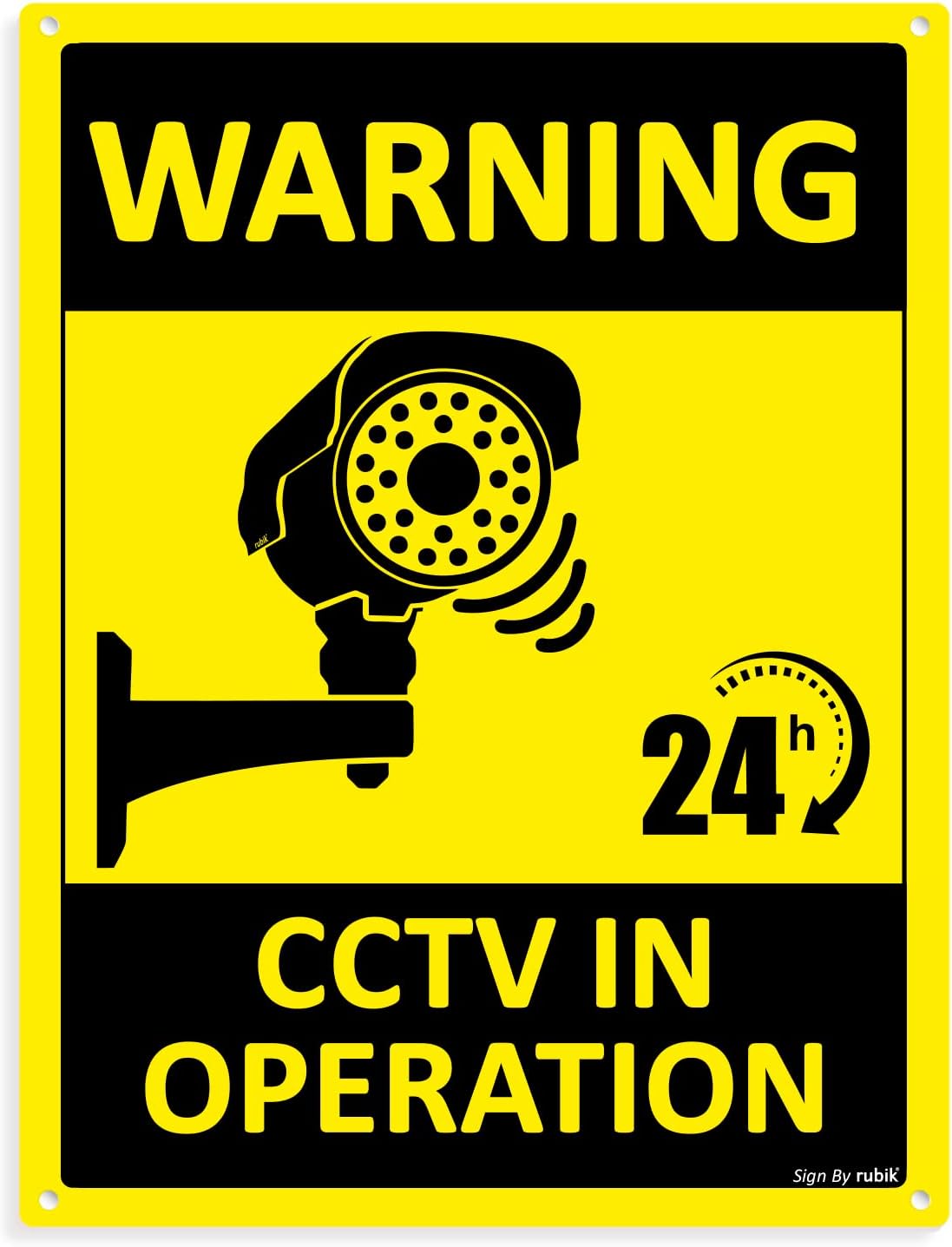 Rubik Warning 24 Hours CCTV in Operation Sign 20x15cm, Reflective Video Surveillance UV Protected Weather Resistant Plastic Sign (1pc)