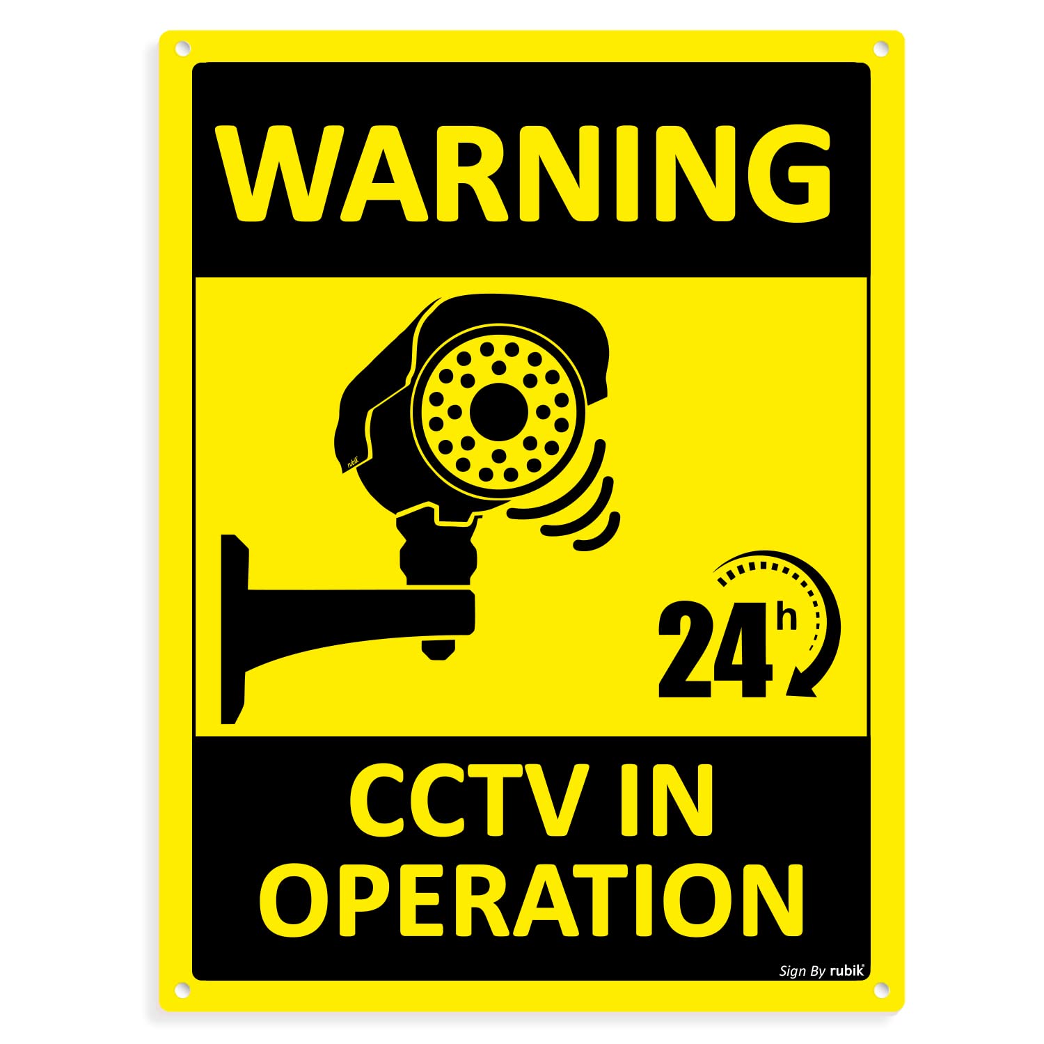 Rubik Warning 24 Hours CCTV in Operation Sign 20x15cm, Reflective Video Surveillance UV Protected Weather Resistant Plastic Sign (1pc)