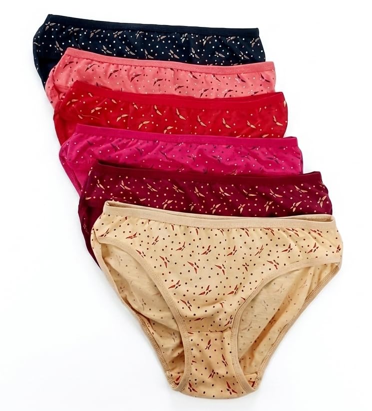krushnesh creations Combo Pack of 6 Women's Cotton Hipster Innerwear Floral Printed Panties Assorted Briefs with Elastic (S, M, L, XL, Regular, Multicolor)-picture-45