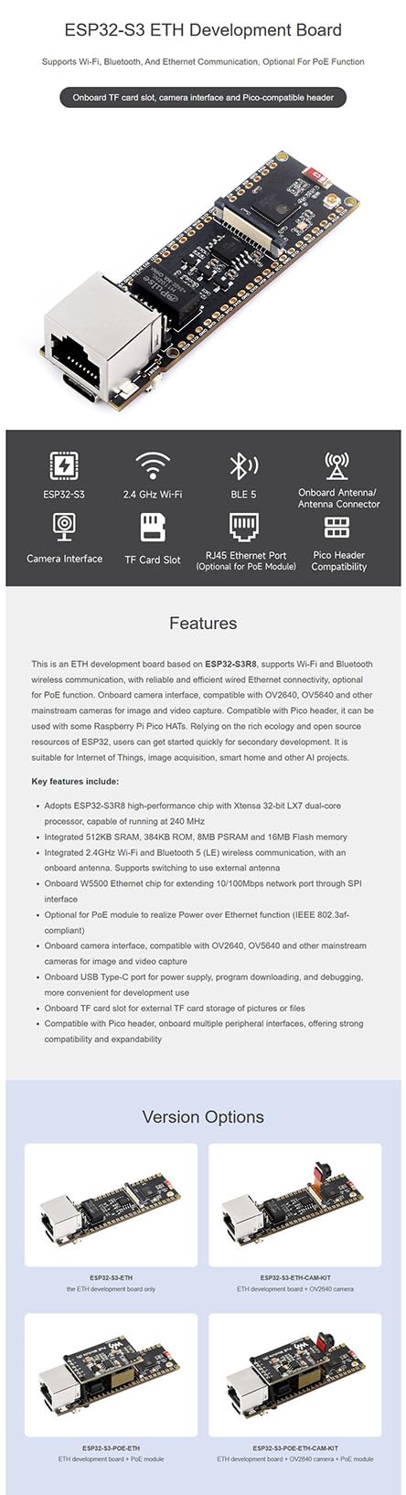Scheda di sviluppo ESP32-S3 ETH, porta Ethernet RJ45 da 10/100