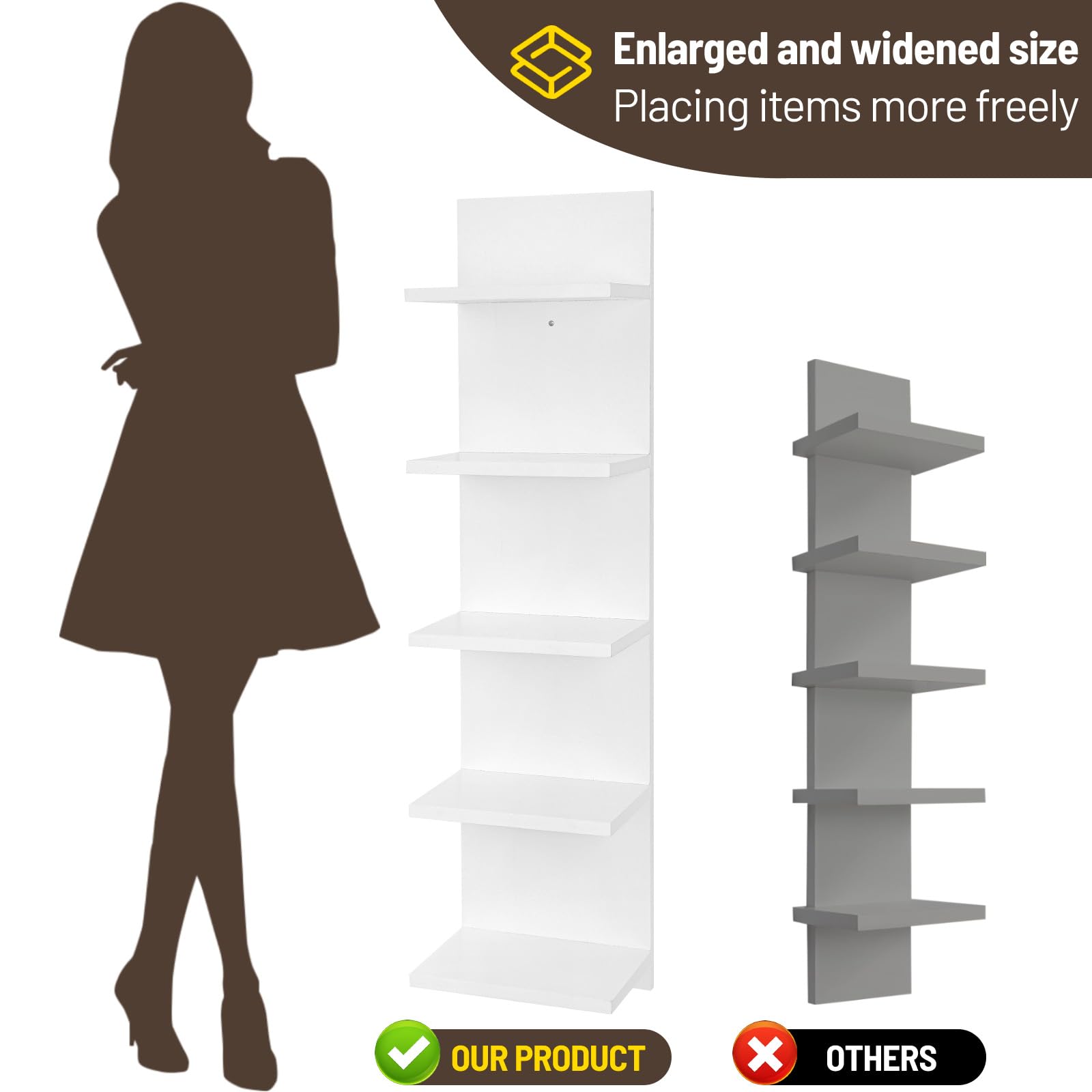 Estante de pared de madera de 5 niveles, organizador de almacenamiento flotante de columna vertical para decoración del hogar, estante flotante para decoración de pared para dormitorio, sala