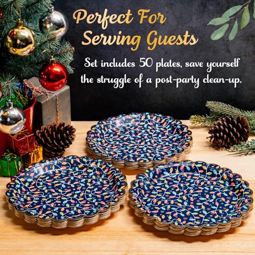 Image of Confettiville Christmas Paper Plates, 50-Count Disposable Christmas Dinner Plates, Scalloped Gold, Party Supplies