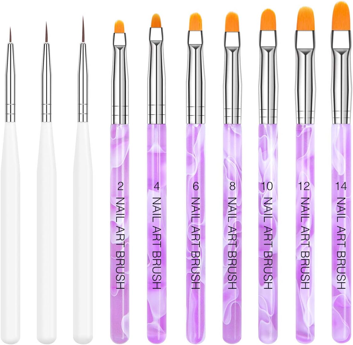 Nagelkwastenset, 10-delige gelnagelkwast, nagellakstift, acrylkwast voor uv-gel, nagels, acrylnagels, nail art, manicure, nageldesign, accessoires