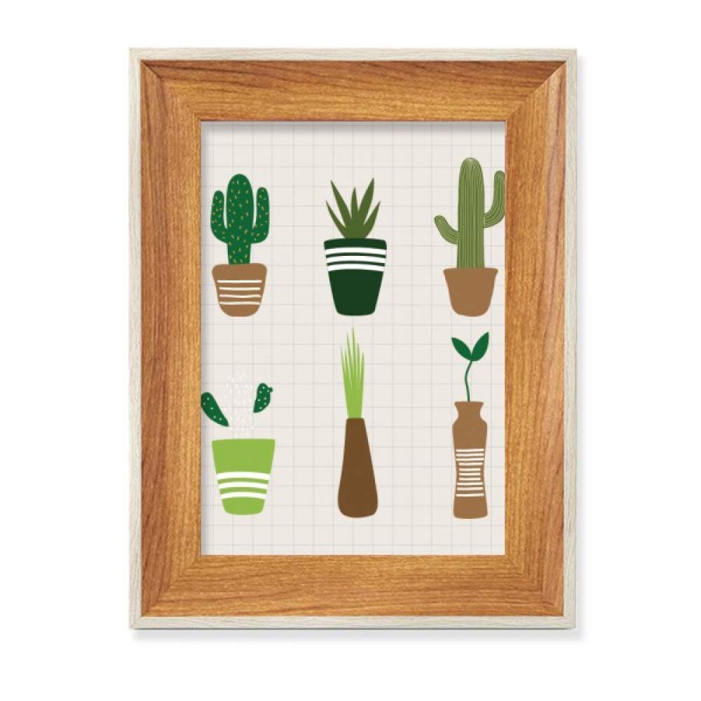 Peinture de Cactus en Pot Idée Cadeau Cadre de Photo en Bois