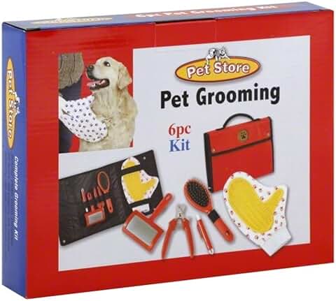 Pet Store Pet Grooming 6 Piece Kit Grooming Shedding Slicker Brush Nail Clipper for Puppy Kitten Small Pets (Red)