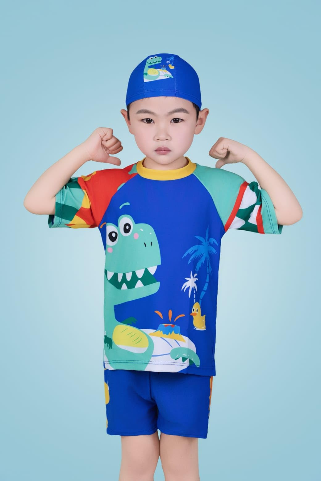 LEBAMI Kids Boys Swim Costume Short Sleeve, Breathable Quick Dry Fabric, Durable Stretch Swimwear for Beach & Pool (Wavy Blue, 4-5 Years) 4