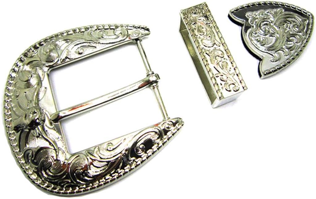 Western Cowboy 3 Piece Buckle Set Engraved Longhorn Fits 1.