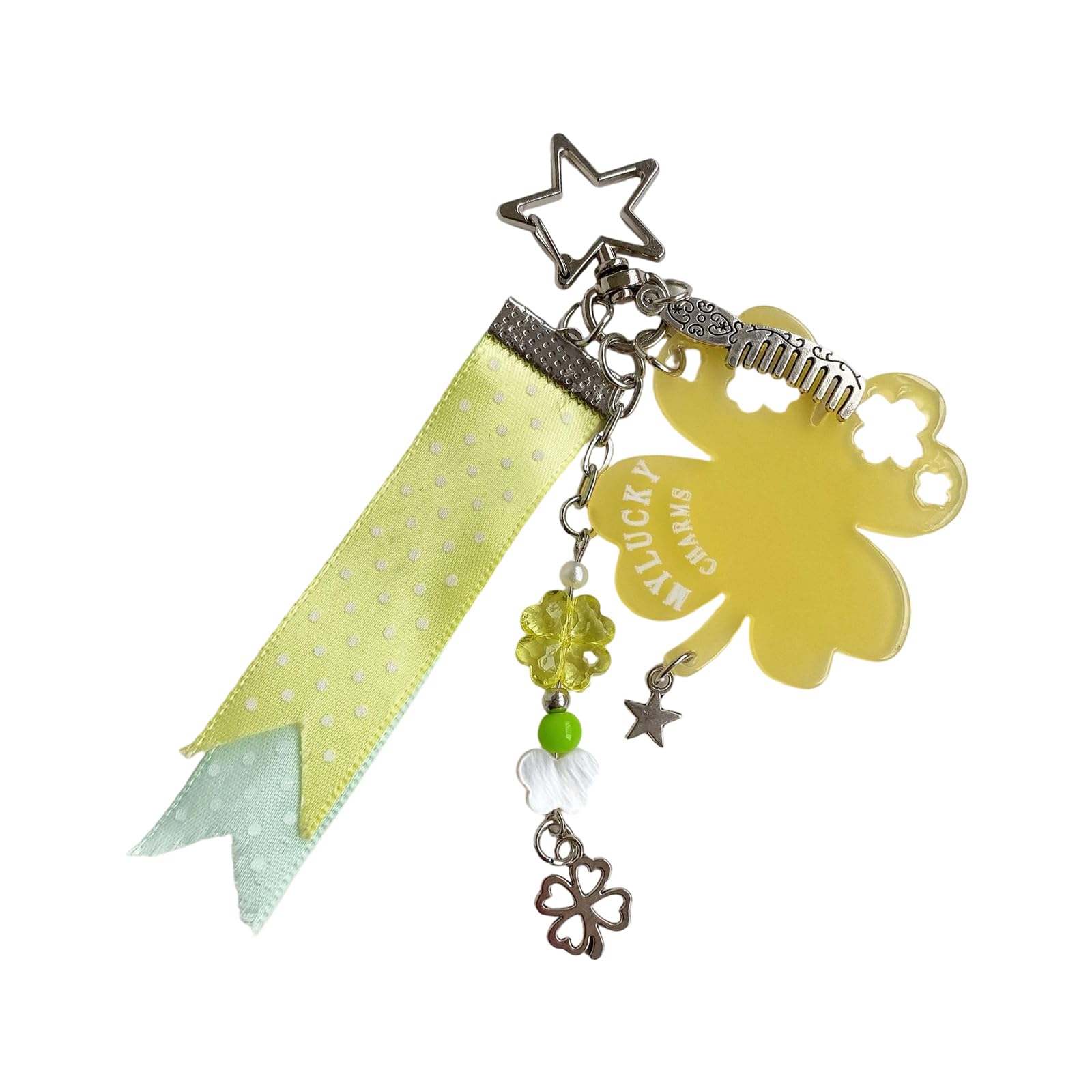 BWANGIAO Four Leaves Clovers Keychain Handmade Acrylic Keyring With Lace And Polkas Dot Stylish Backpack Accessory