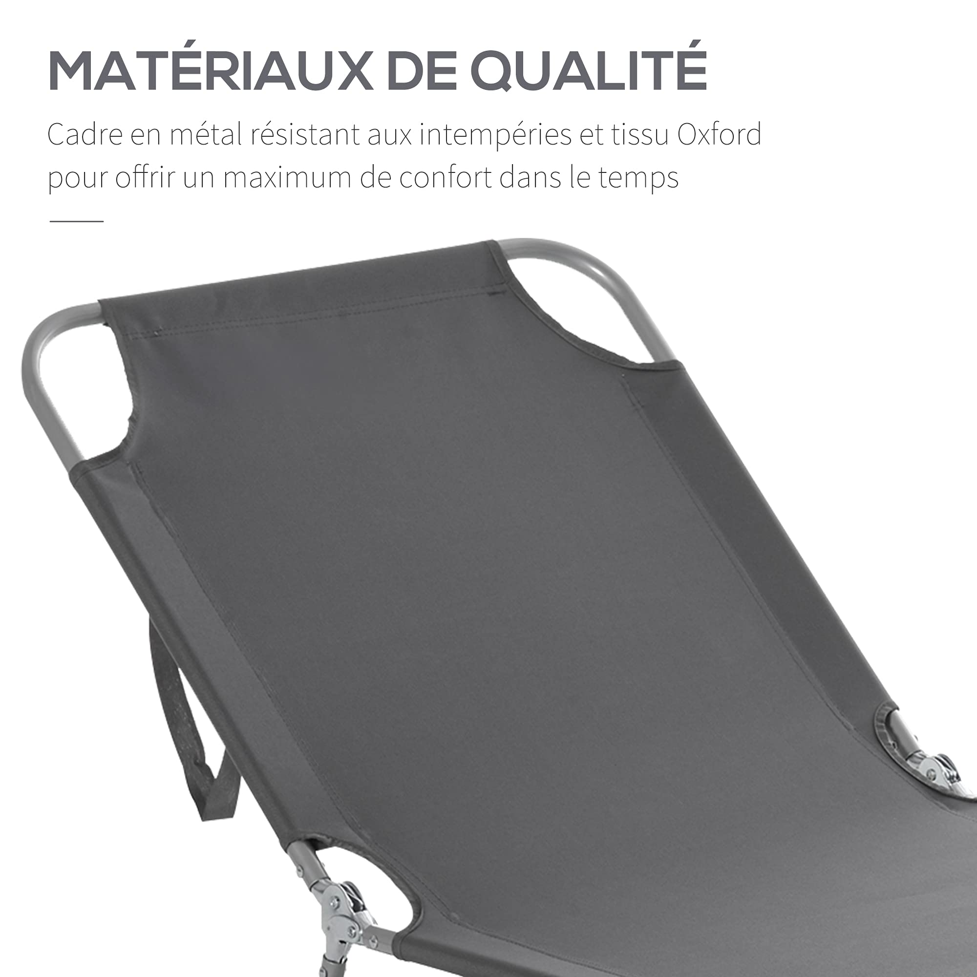 Outsunny Bain de Soleil transat Pliable Dossier réglable Multipositions métal et Polyester Gris