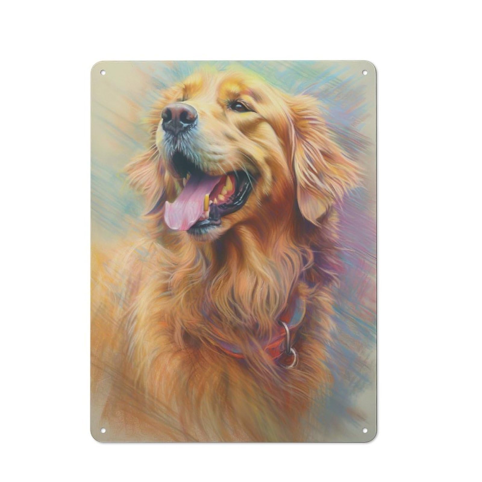 Junmoney Golden Retriever Sketch Tin Wall Plaque 40X30cm With For Home Office Or Studio, Gift Idea At Christmas For Creative Workspace Decorators