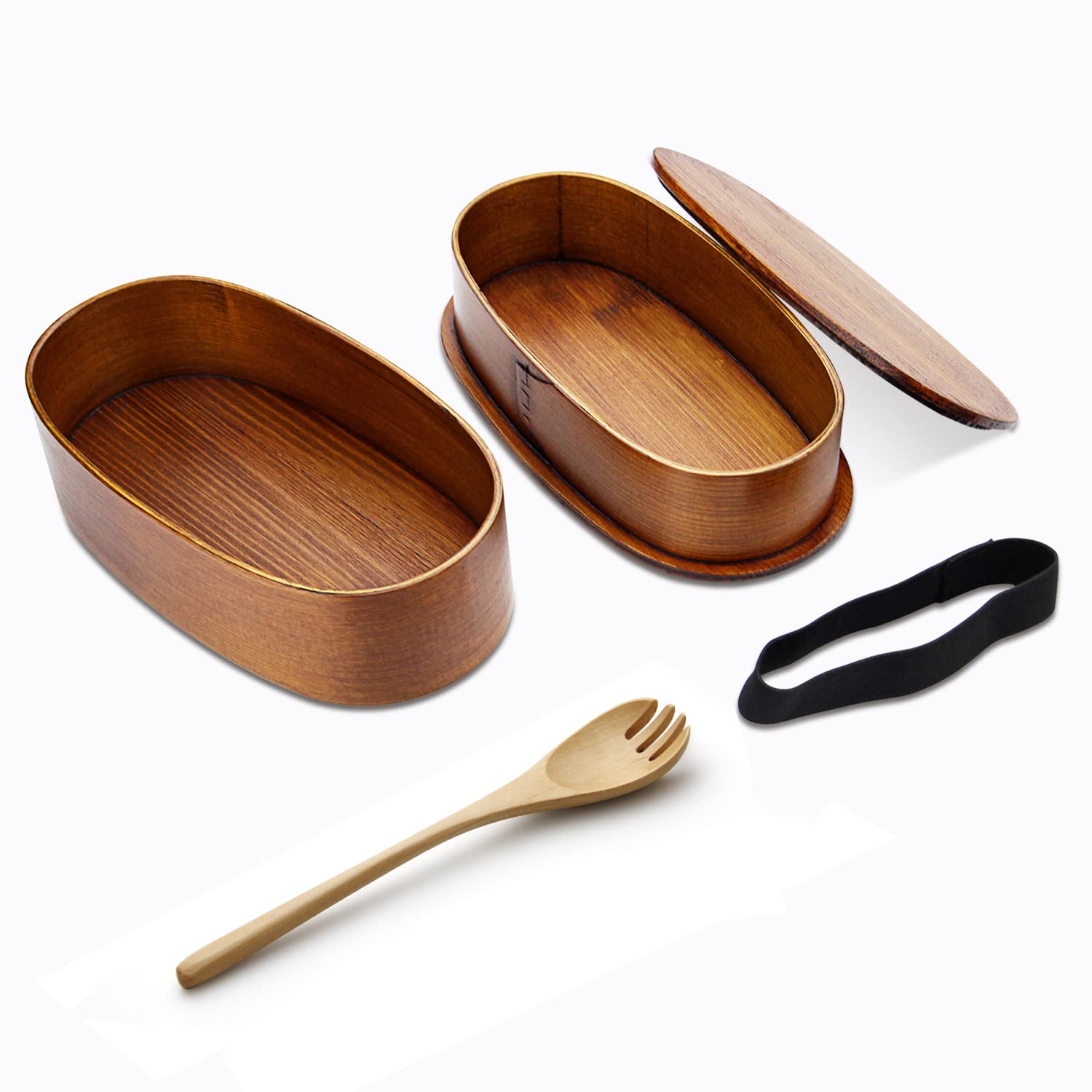 YFWOOD Boîte à bento japonaise double couche en bois naturel pour enfants et adultes pour pique-nique, bureau, école, randonnée, camping