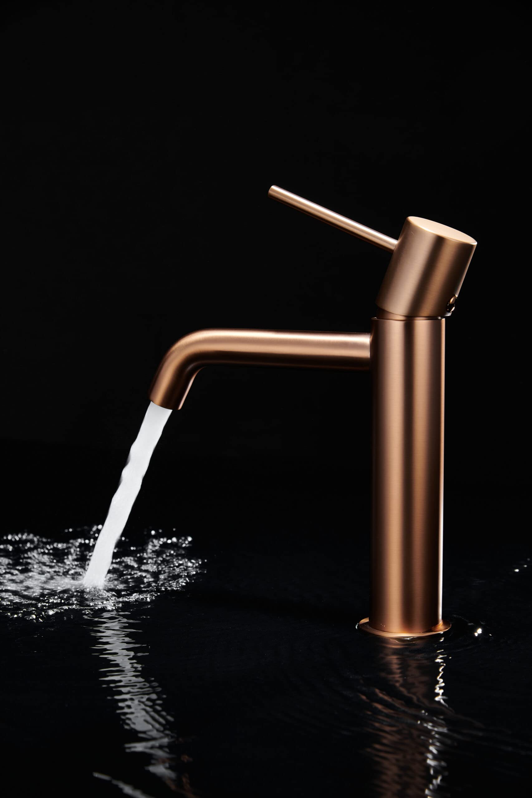 MICE COLLECTION - Robinet monocommande pour lavabo en laiton - 2 voies eau froide/chaude - Robinetterie de salle de bain pour lavabo couleur Noir Mat (Or Rose Brossé)