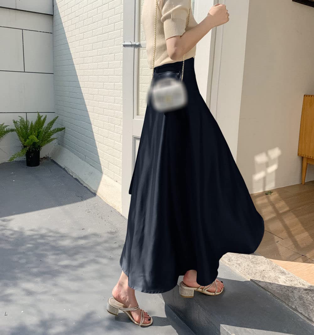 Gonna Donna,Gonne Longuette In Raso Nero Da Donna A Vita Alta Con Lacci Sovrapposti Con Volant Avvolgenti Gonna Estiva Con Spacco Irregolare A Trapezio Altalena Gonne Lunghe Eleganti Arricciate Per