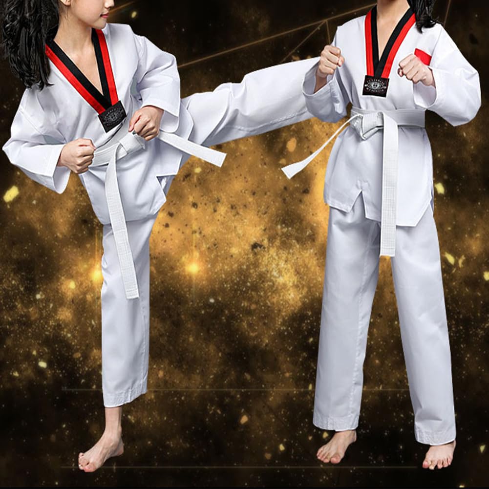 Adultos Traje de Taekwondo Niños Cuello en V Uniforme Artes Marciales Estudiante Aikido Judo Sets Kung Fu Ropa de Entrenamiento Manga Larga Algodón Traje de Karate