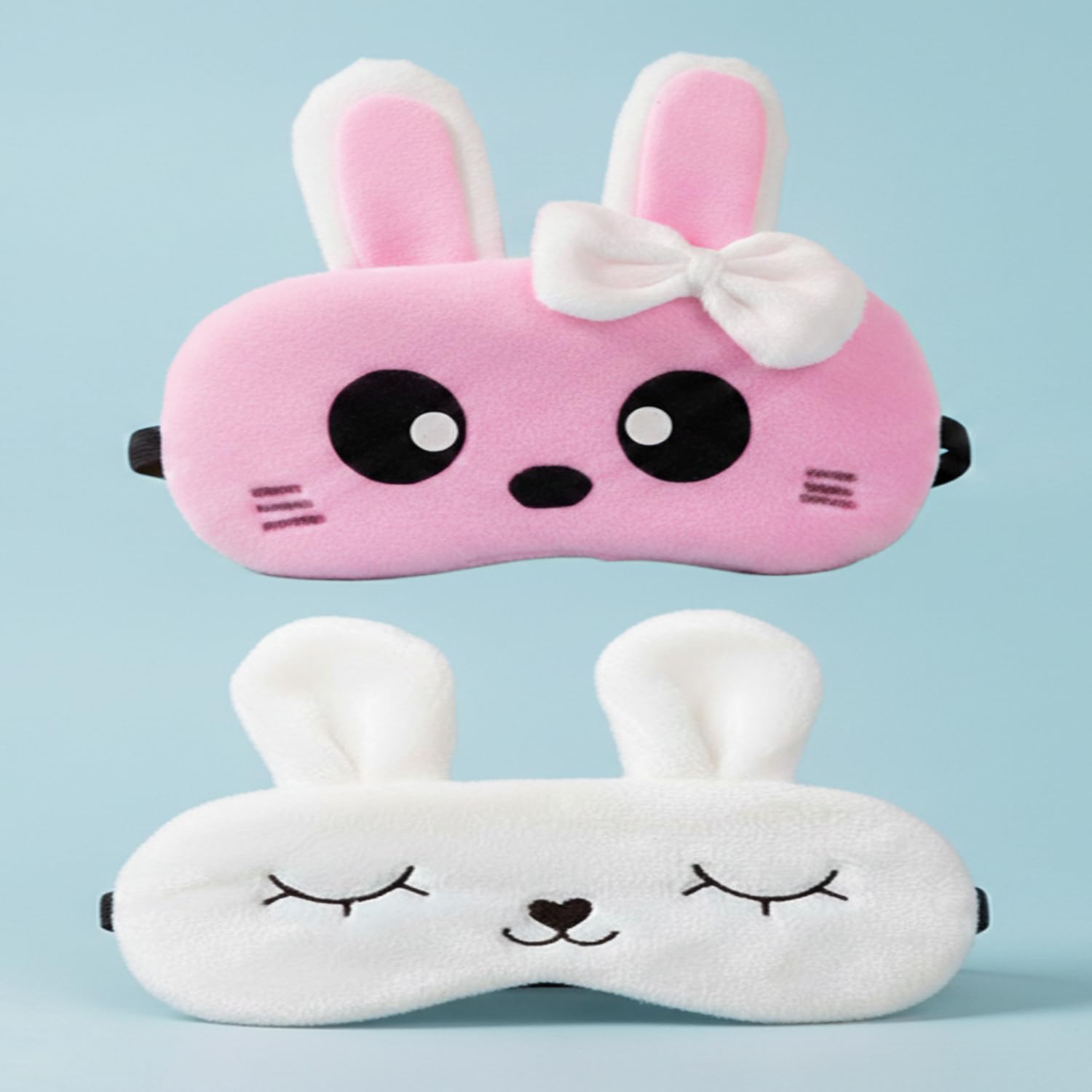 Shuddh Kaaya Cute Bunny Eye Mask for Sleeping (Pack of 2) - Pink & White Rabbit Animal Design Sleep Masks for Girls & Kids - Ultra-Soft Plush Fabric Light Blocking Travel Eye Cover with Elastic Strap-image-38