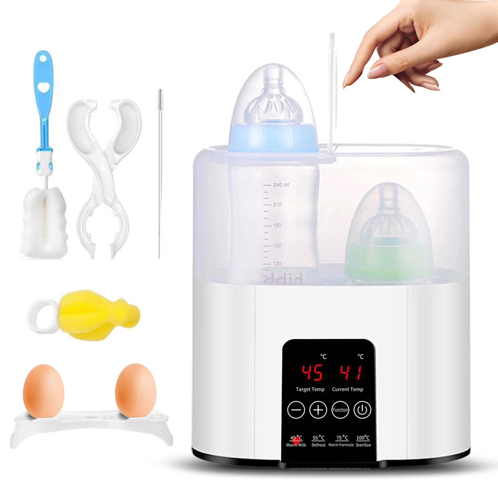 Bizcasa 4 in 1 Flaschenwärmer, Baby Fläschchenwärmer für babyflaschen, Baby Sterilisator für babyflaschen Babykostwärmer Schnelle Erwärmung Auftauen und Warmhalten mit LCD-Display (Weiß)